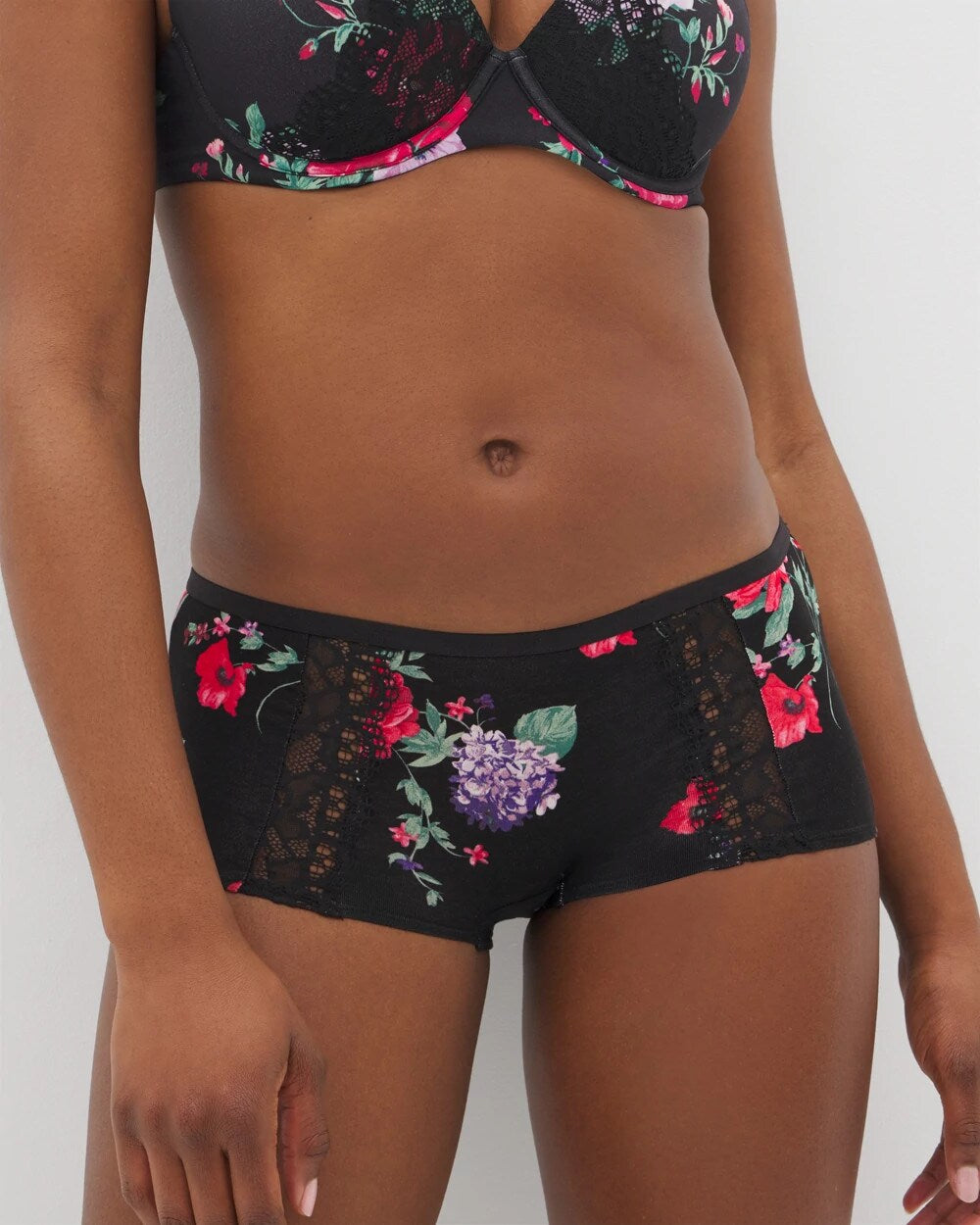 RHAPSODY FLORA MINI BLACK Boyshort Panty with Enchanting Lace