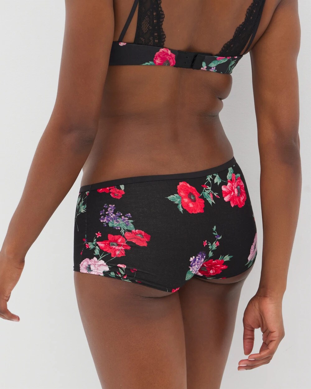 RHAPSODY FLORA MINI BLACK Boyshort Panty with Enchanting Lace