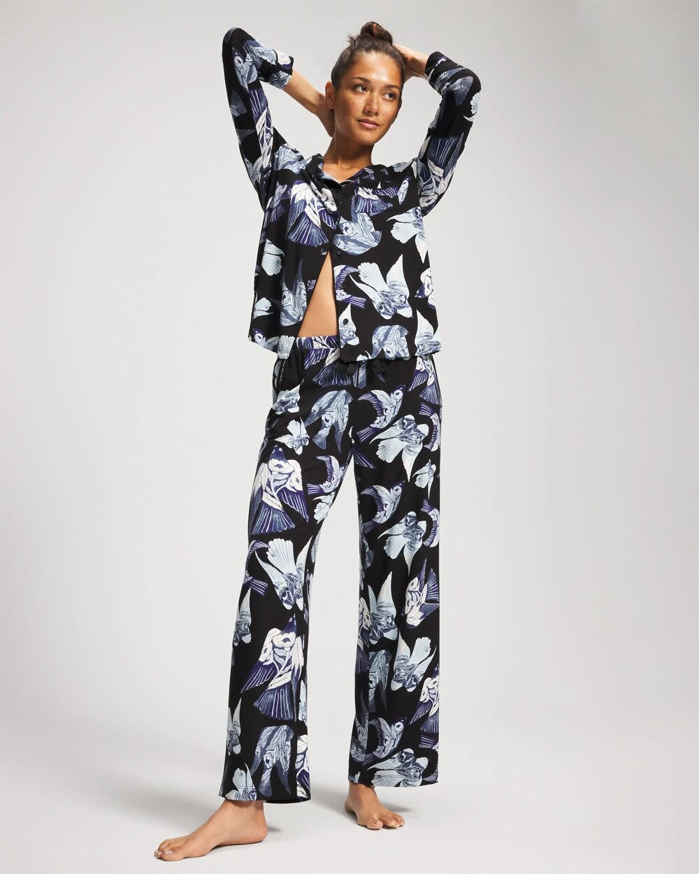 WHIMSICAL WINGS BLK MID Satin Trim Pajama Pant