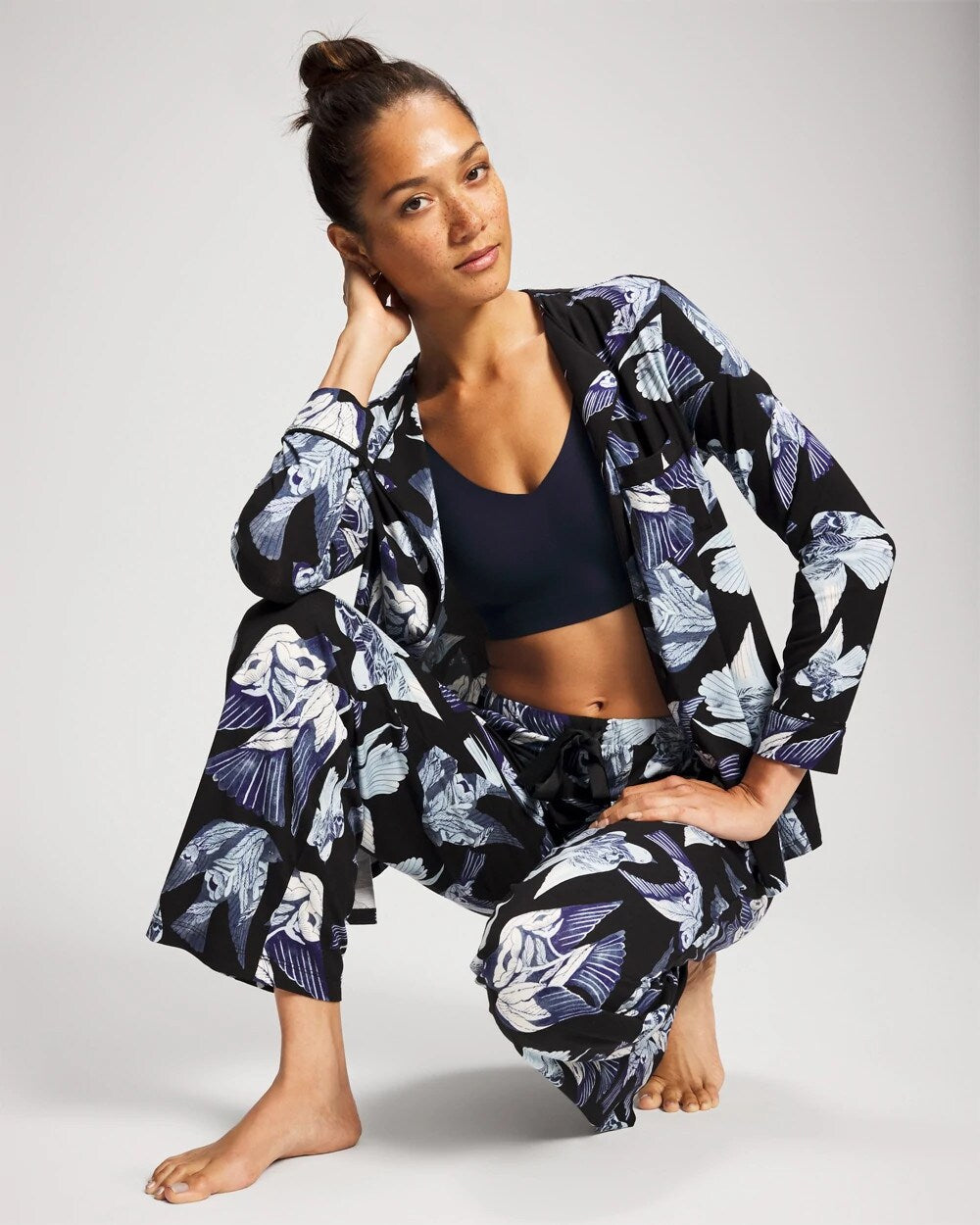 WHIMSICAL WINGS BLK MID Satin Trim Pajama Pant