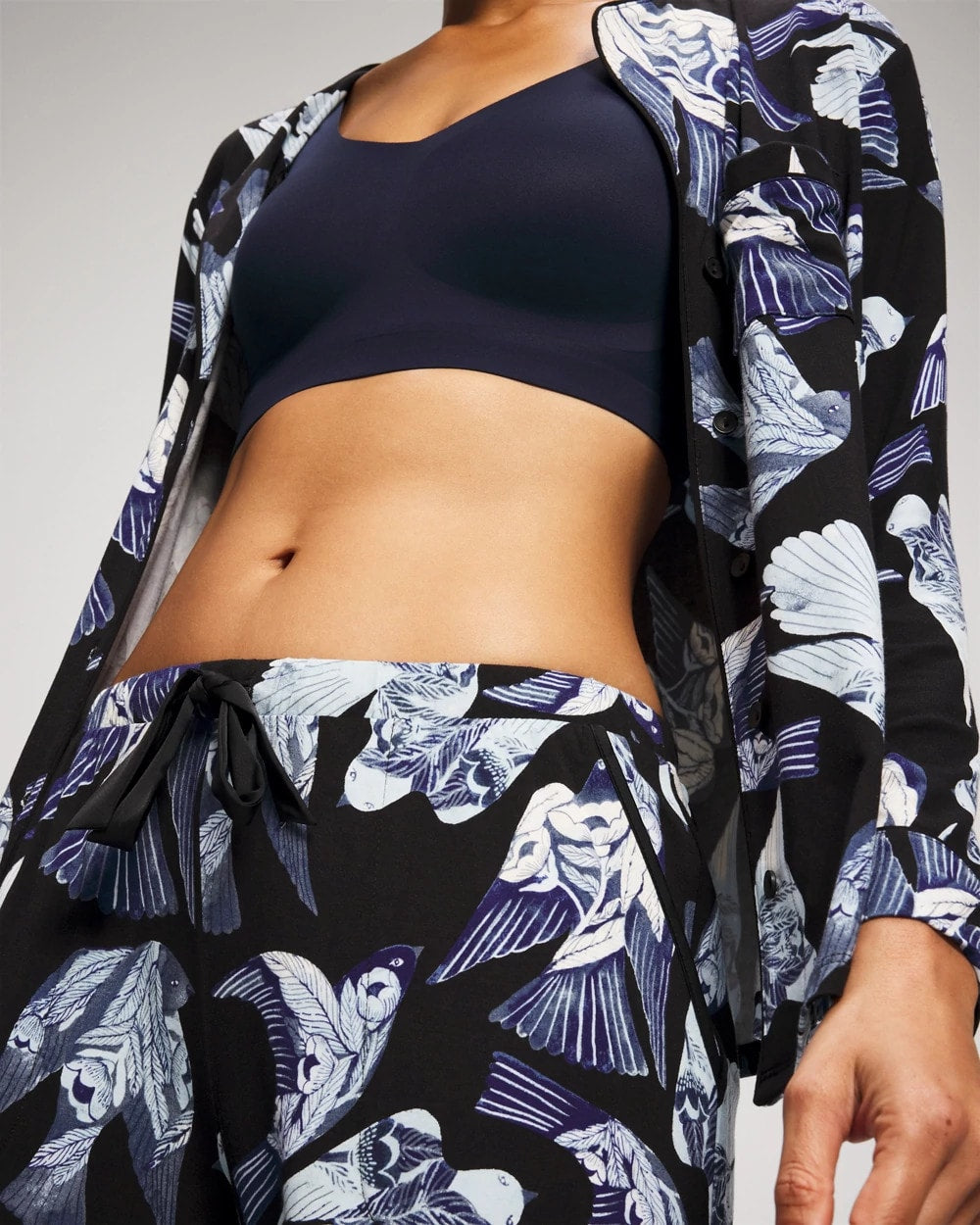 WHIMSICAL WINGS BLK MID Satin Trim Pajama Pant