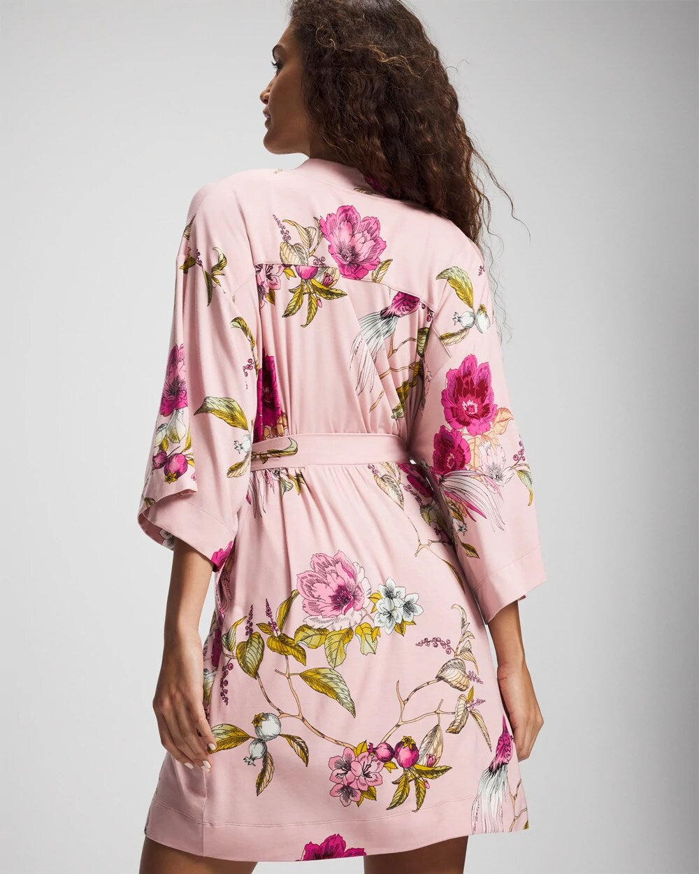 FEATHERED FANCY PINK Kimono Short Robe