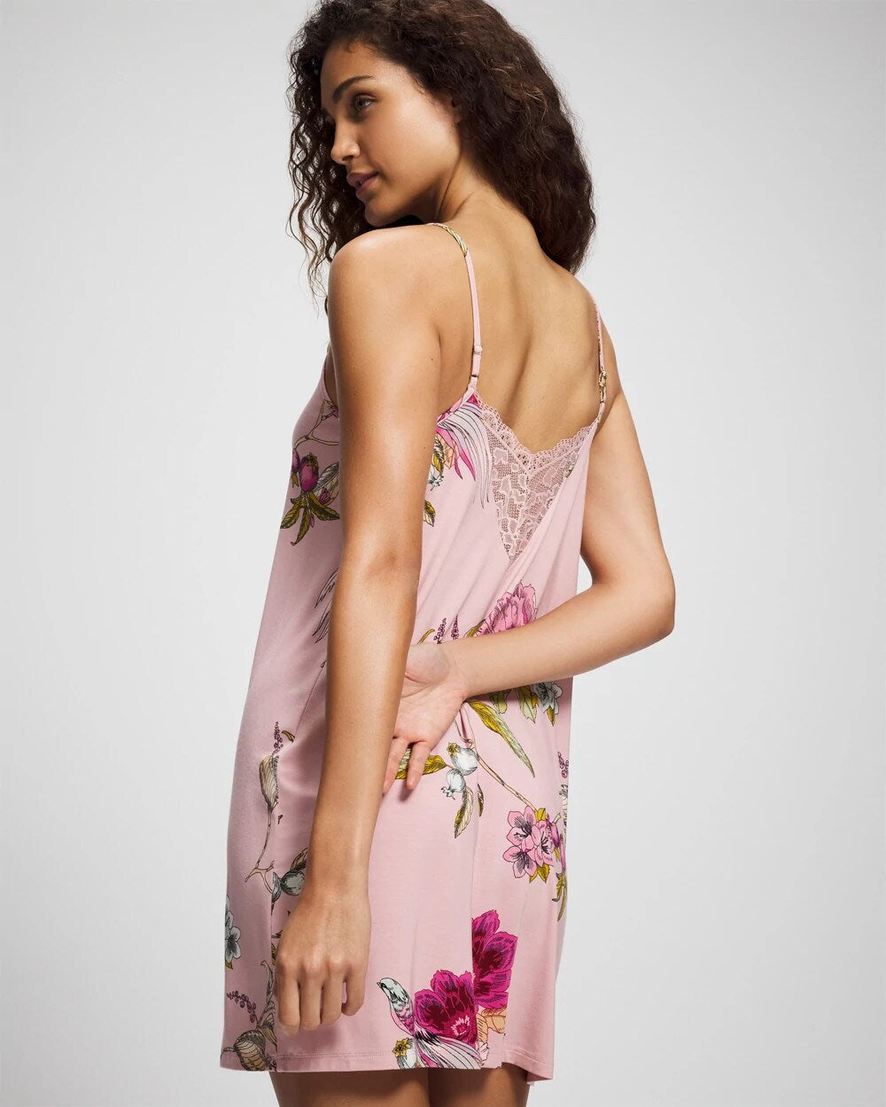 FEATHERED FANCY PINK Lace Trim Chemise