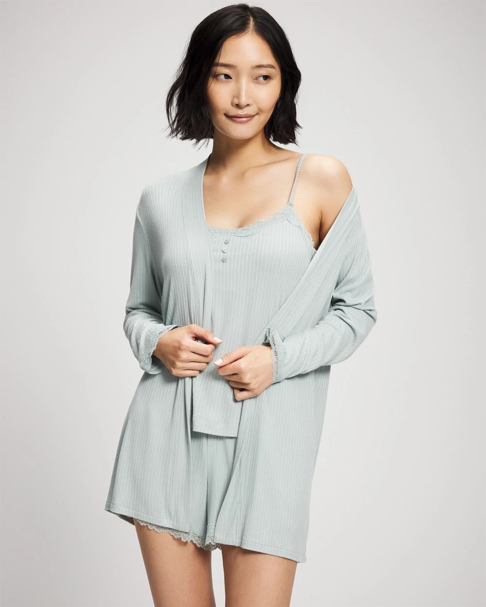 GREEN MIST Pointelle Pajama Cardi