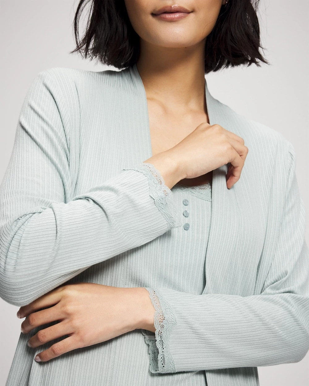 GREEN MIST Pointelle Pajama Cardi