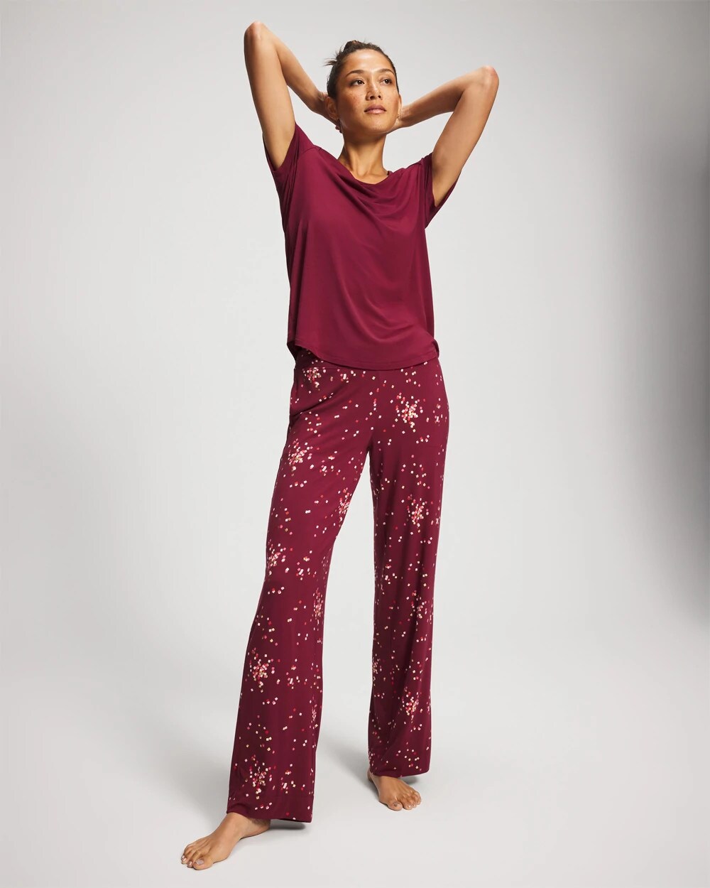 SCATTERED SQUARES VP/FOIL Packaged Short-Sleeve Pant Pajama Set