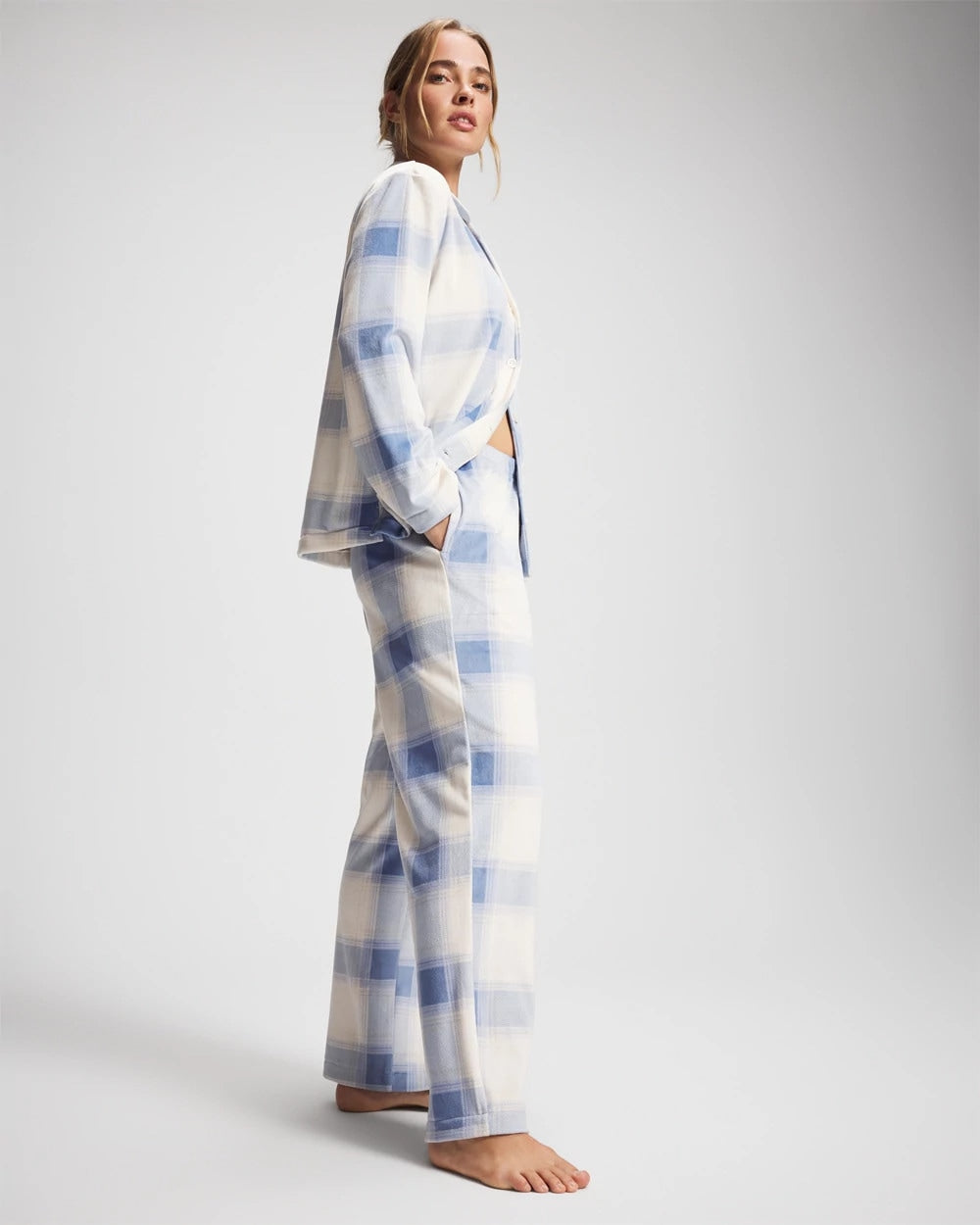 FROSTED PLAID BLUE Long Sleeve Pajama Set
