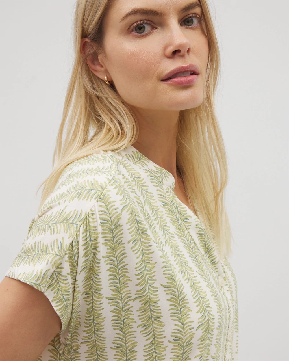 CHILL STRIPE CHAMPAGNE Mandarin Collar Short Sleeve Pajama Top