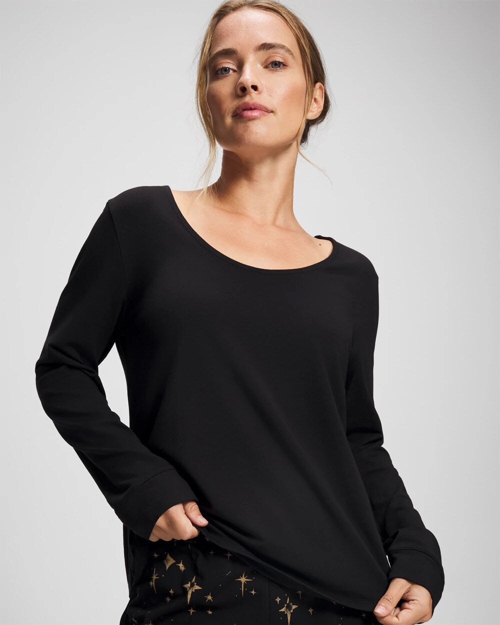 BLACK Long Sleeve Pajama Top