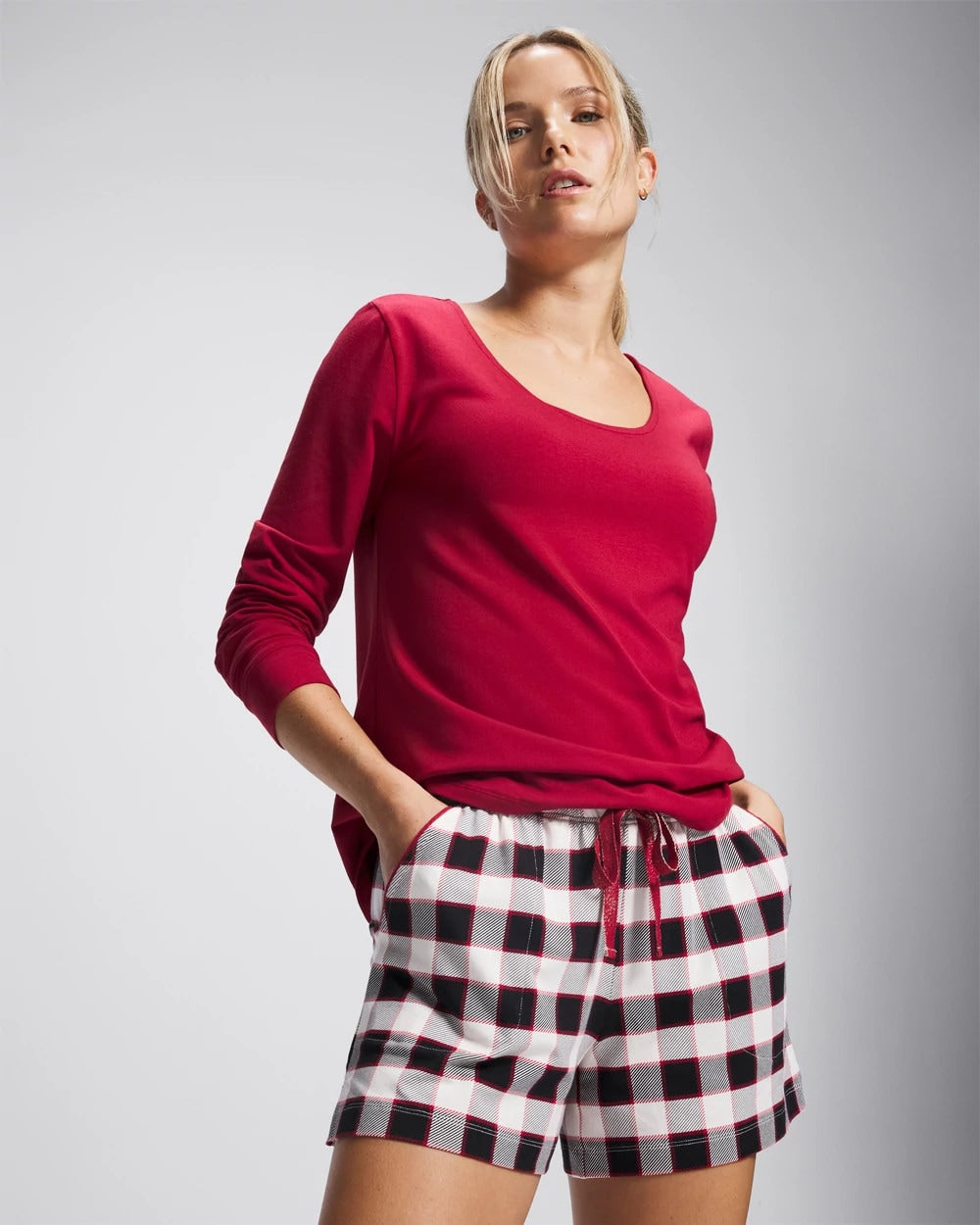 DREAMSCAPE PLAID BLACK Pajama Shorts