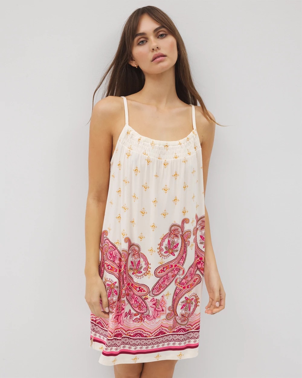 KASHMIR PAISLEY PLCD CH Smocked Neck Chemise