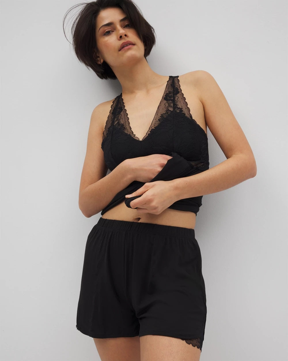 BLACK Lace Trim Pajama Shorts