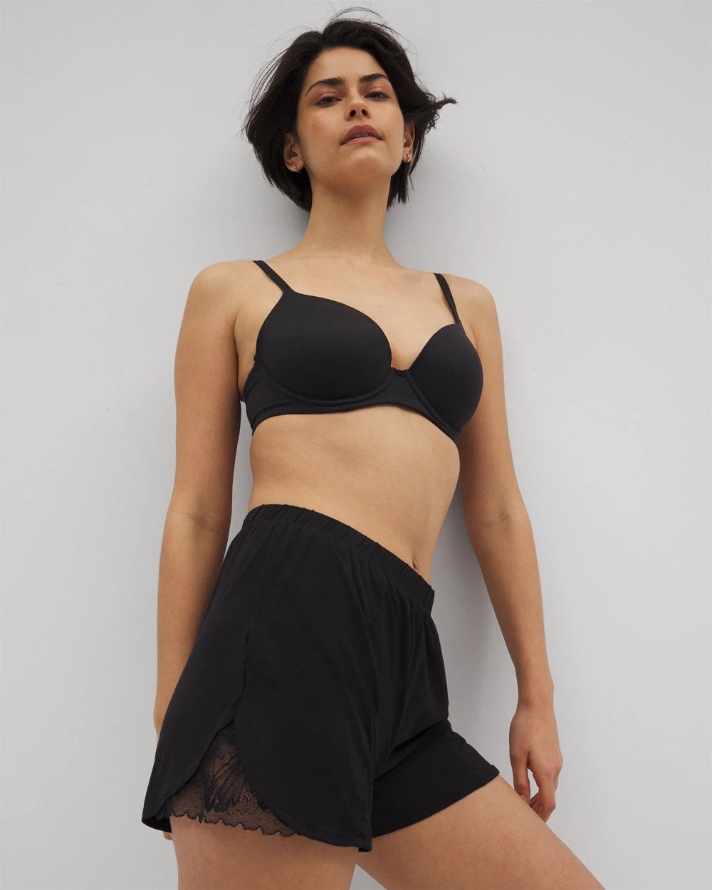 BLACK Lace Trim Pajama Shorts