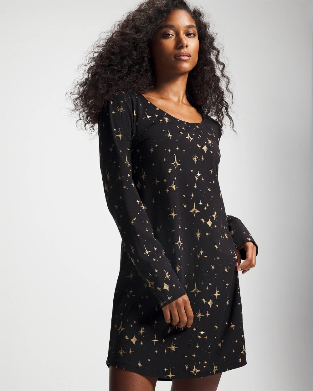 STELLAR SCENE BLACK/FOIL Long-Sleeve Sleepshirt