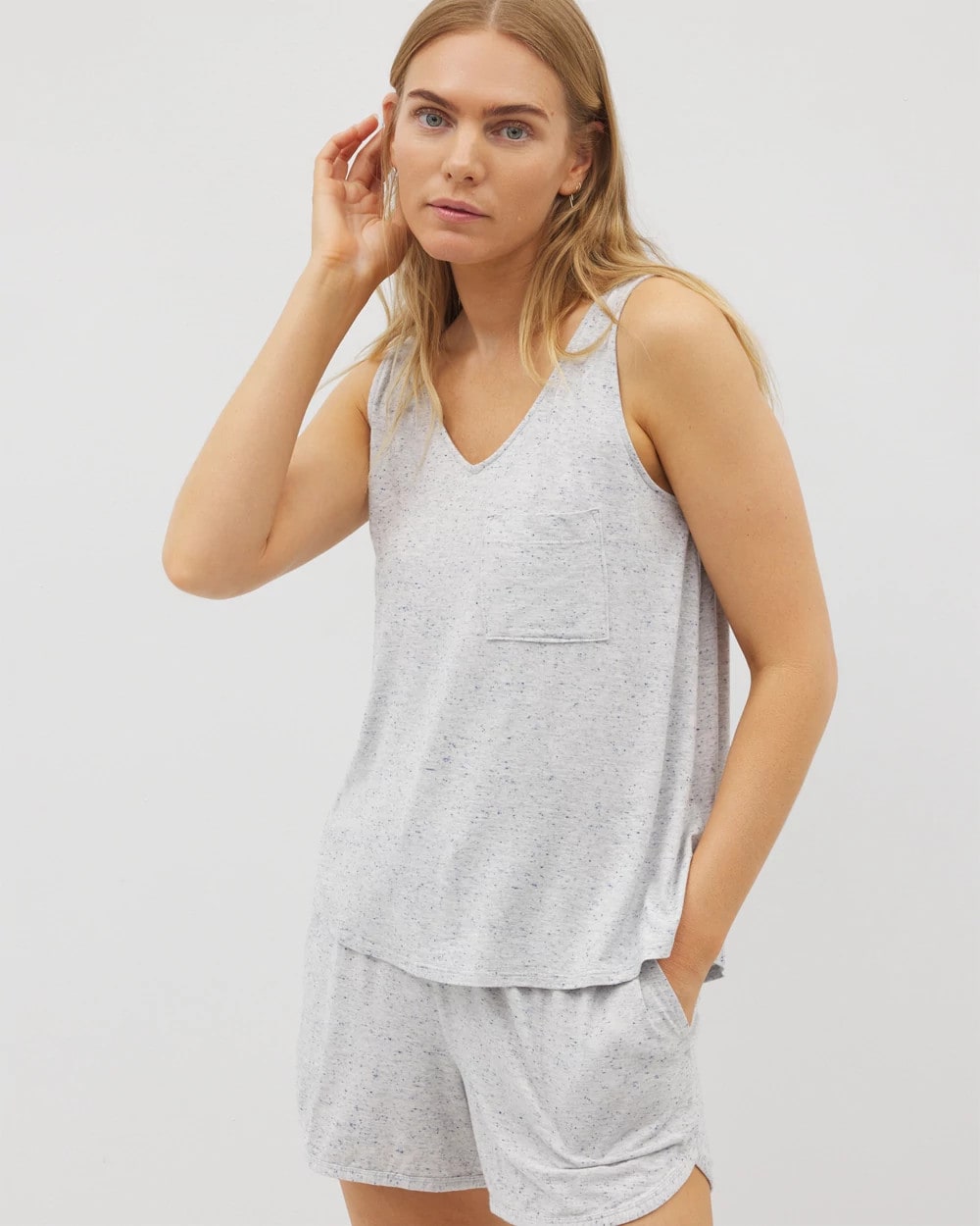 BLUE SLUB Slub V-Neck Pajama Tank