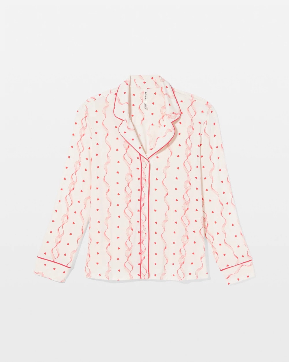 COQUETTE VALENTINE CHAMP Cool Nights Long Sleeve Notch Collar with Piped Placket Pajama Top