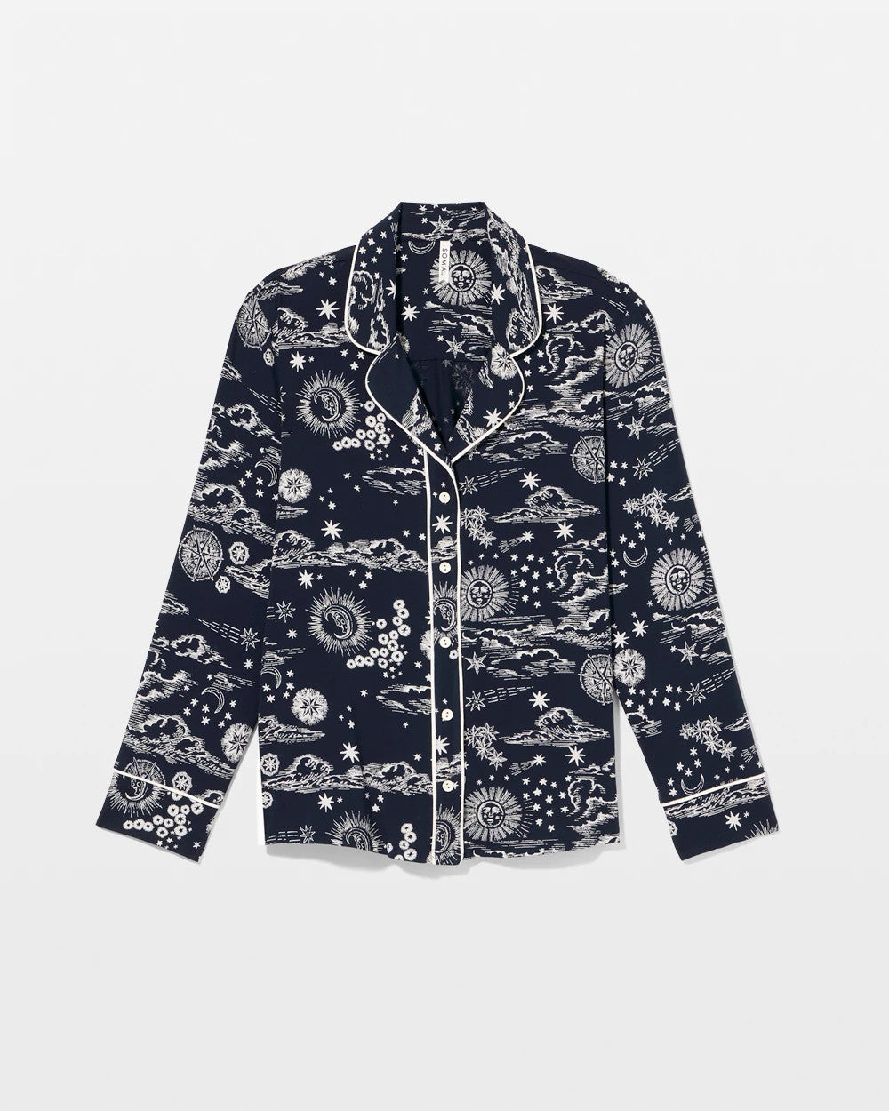 COSMIC BALLET NAVY Cool Nights Long Sleeve Notch Collar with Piped Placket Pajama Top