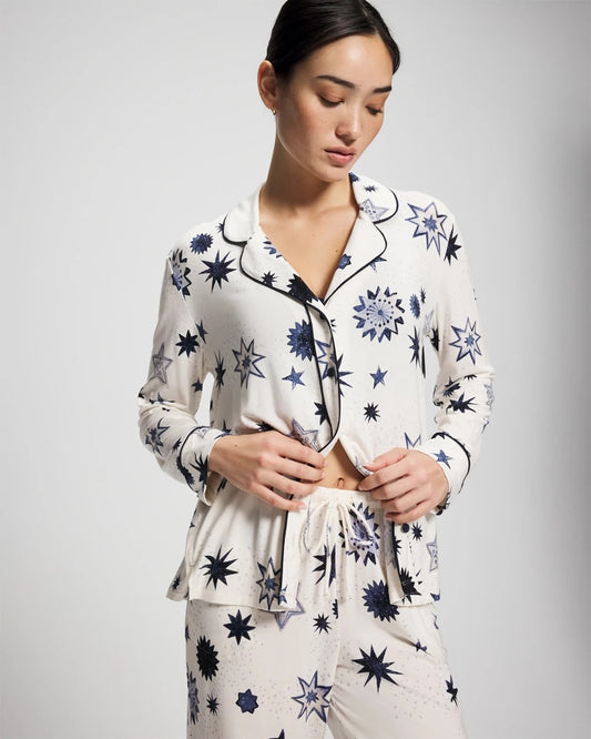 CELESTIAL CHARMS CHAMP Cool Nights Long Sleeve Notch Collar with Piped Placket Pajama Top