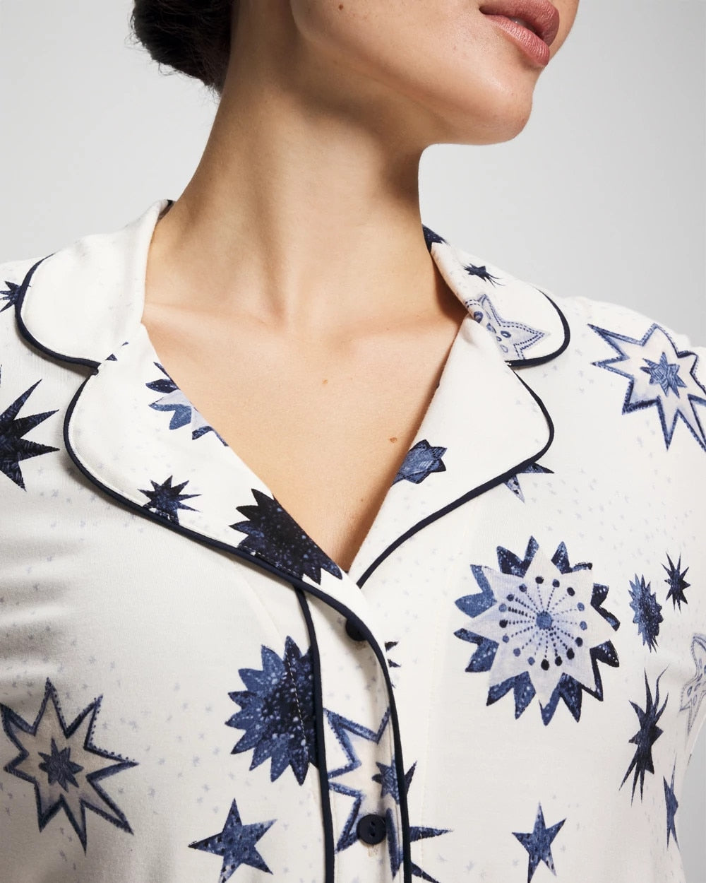 CELESTIAL CHARMS CHAMP Cool Nights Long Sleeve Notch Collar with Piped Placket Pajama Top