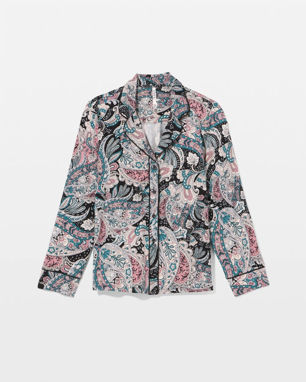 REGAL PAISLEY BLACK Cool Nights Long Sleeve Notch Collar with Piped Placket Pajama Top