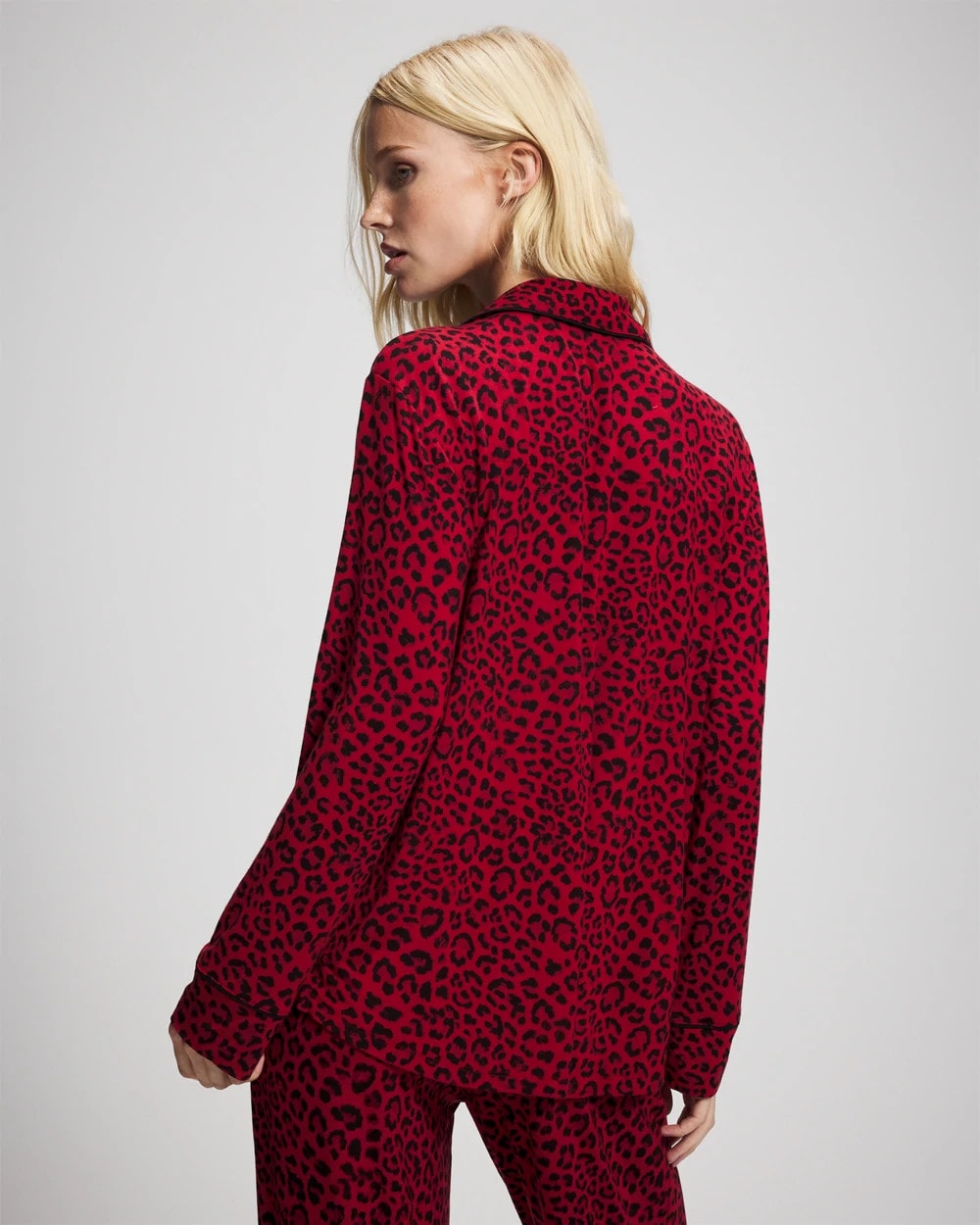 FELINE PAINT THE TOWN RED Cool Nights Long Sleeve Notch Collar with Piped Placket Pajama Top