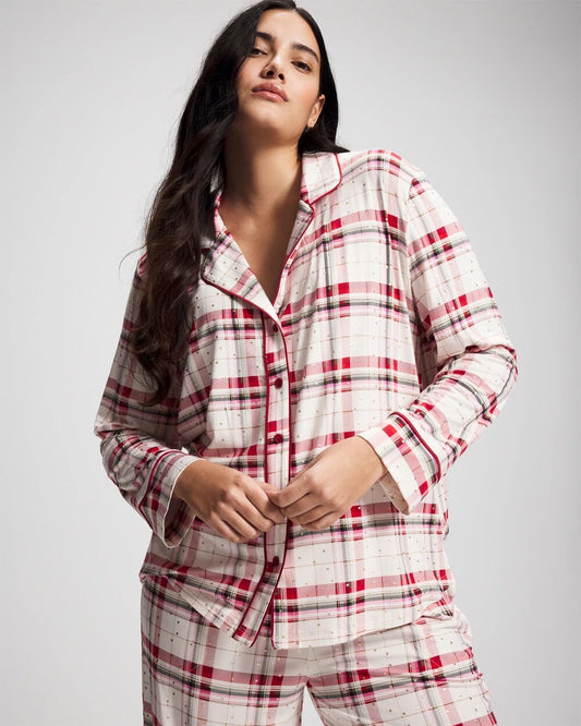 TARTAN TEXTILE CHAMP Cool Nights Long Sleeve Notch Collar with Piped Placket Pajama Top