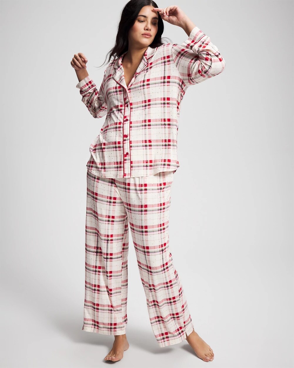 TARTAN TEXTILE CHAMP Cool Nights Long Sleeve Notch Collar with Piped Placket Pajama Top