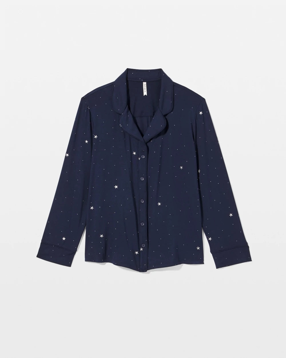 SILVER DEW DROP/NAVY Cool Nights Long Sleeve Notch Collar with Piped Placket Pajama Top