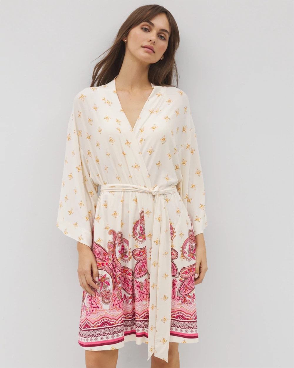 KASHMIR PAISLEY PLCD CH Kimono Short Robe