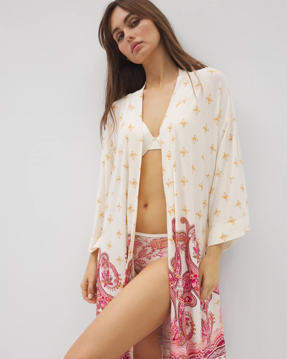 KASHMIR PAISLEY PLCD CH Kimono Short Robe
