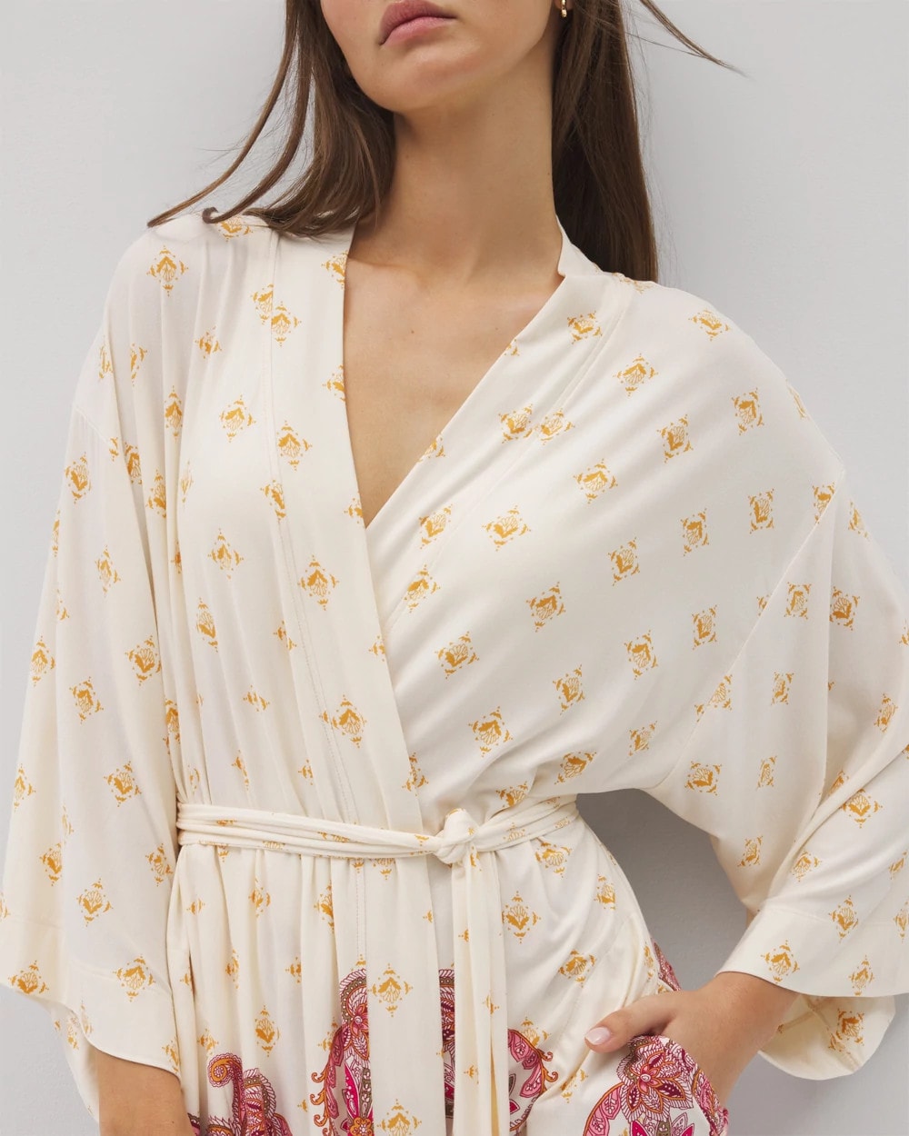 KASHMIR PAISLEY PLCD CH Kimono Short Robe