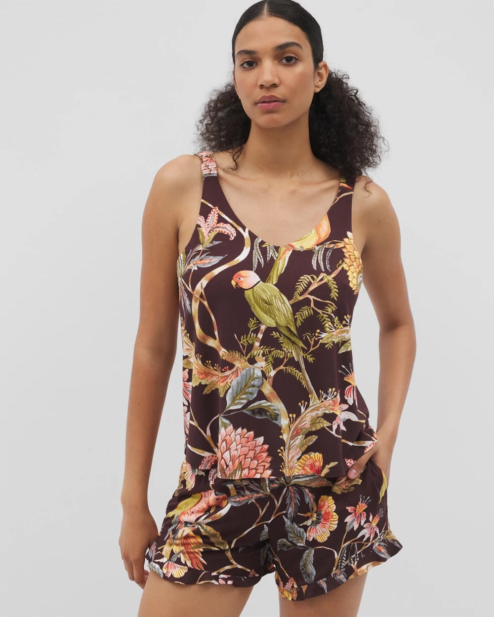 PARROT-DISO PLUME G PLUM Shirred Strap Pajama Tank