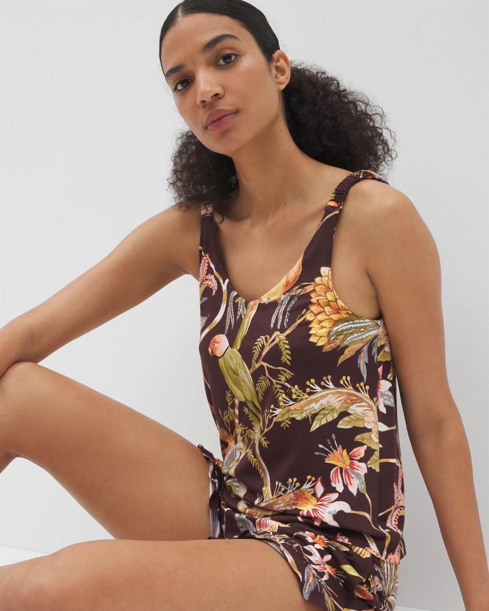 PARROT-DISO PLUME G PLUM Shirred Strap Pajama Tank