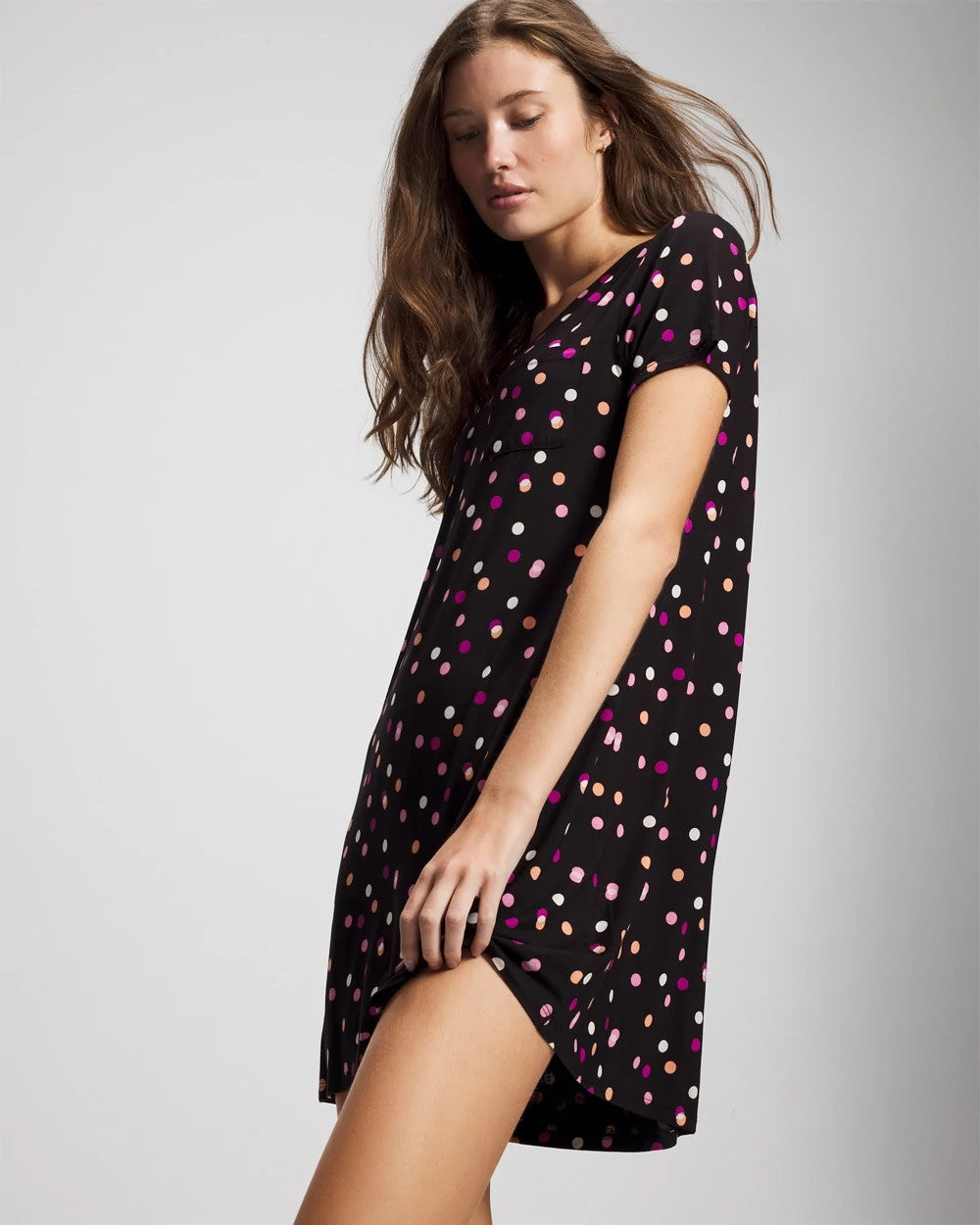 DANCING DOTS BLACK Short Sleeve Sleepshirt