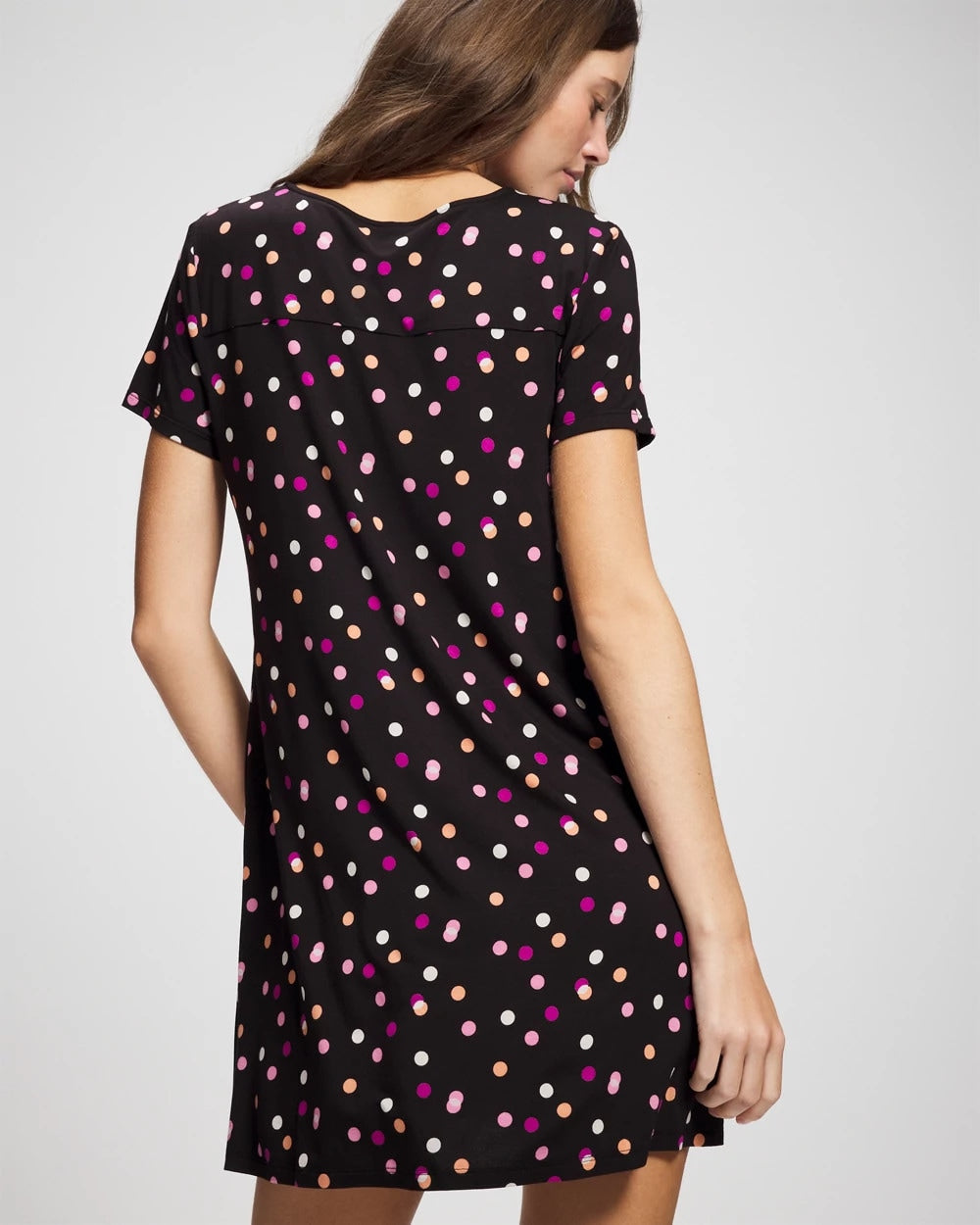 DANCING DOTS BLACK Short Sleeve Sleepshirt