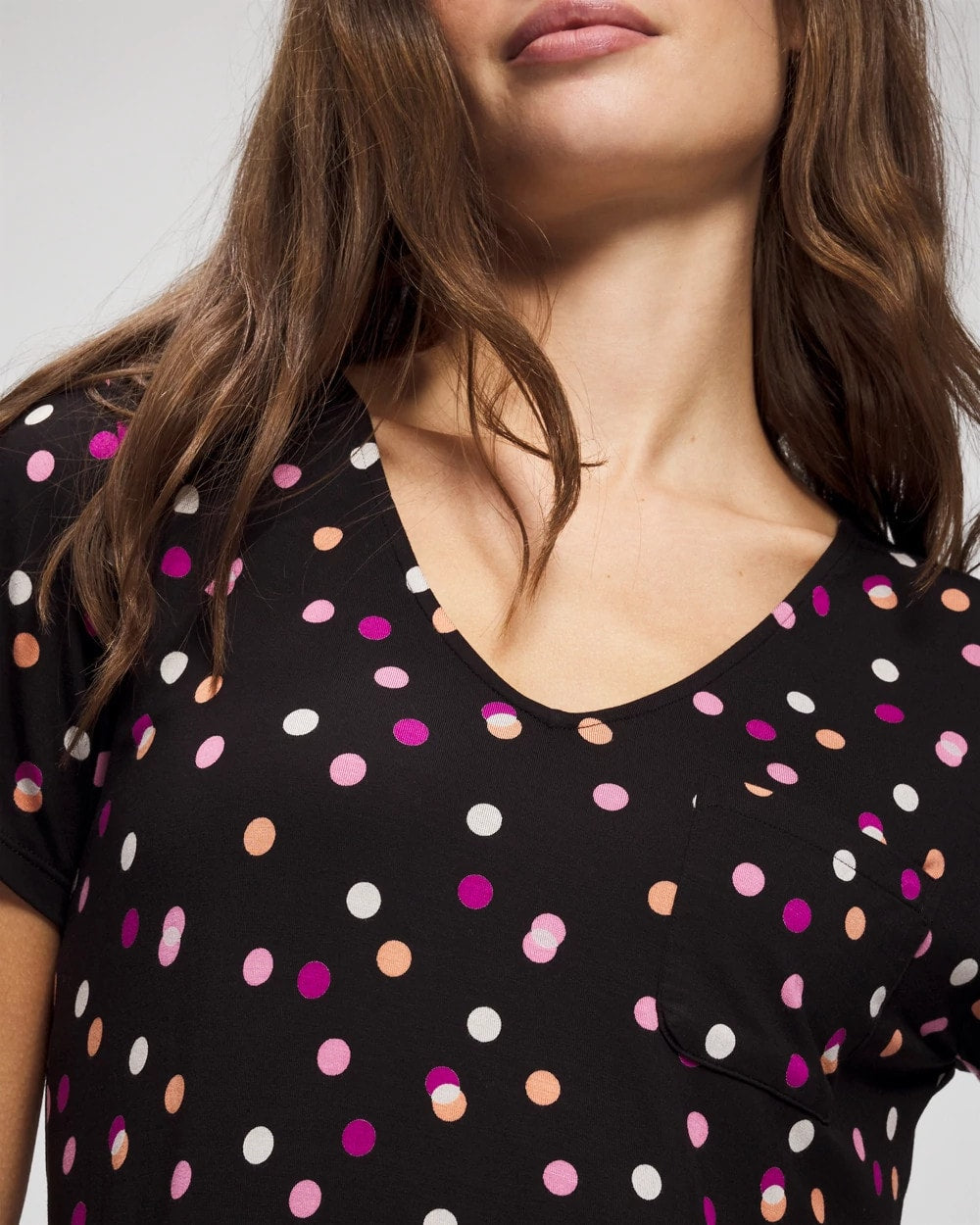 DANCING DOTS BLACK Short Sleeve Sleepshirt