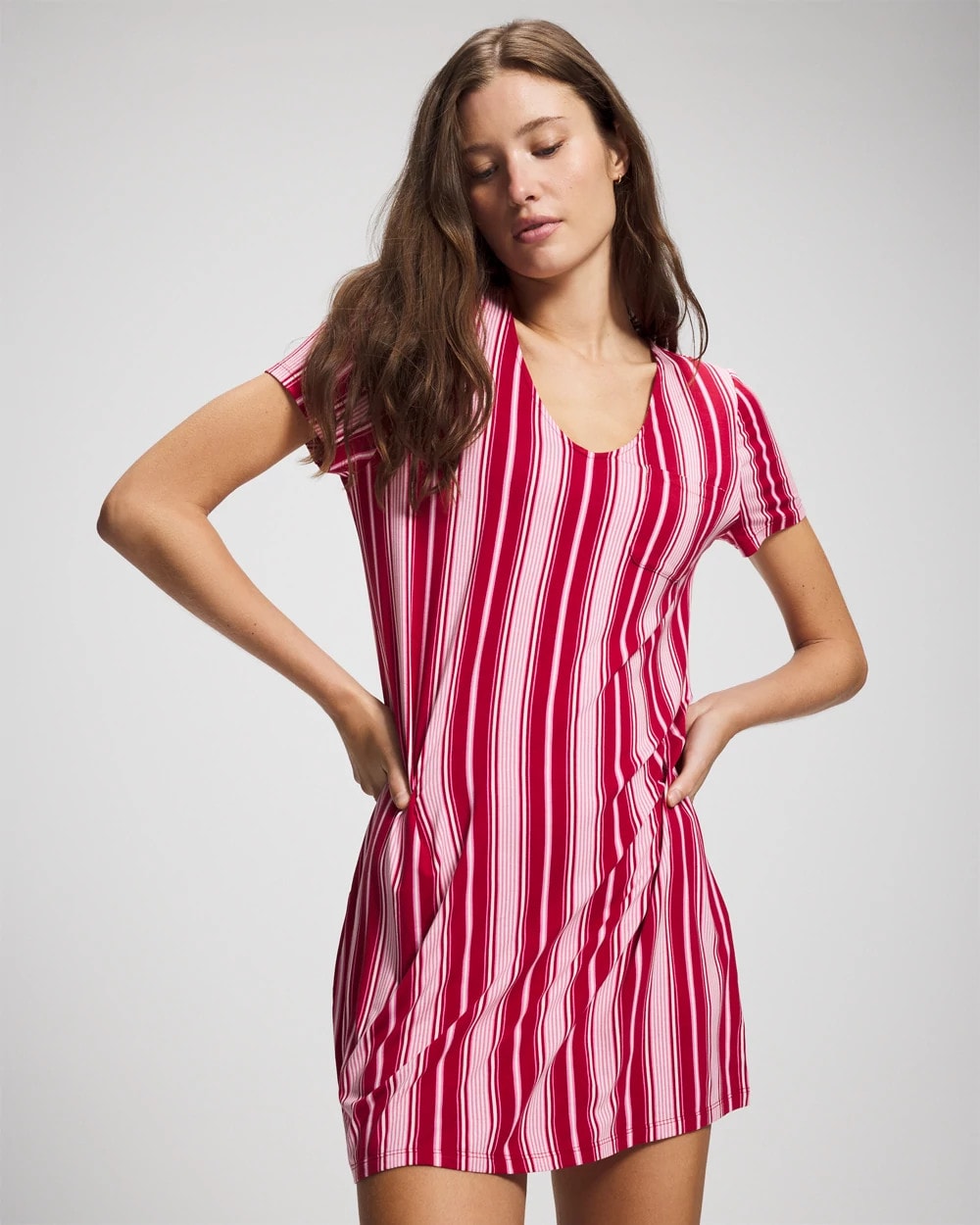 SLEIGHBELL STRIPE RED Short Sleeve Sleepshirt