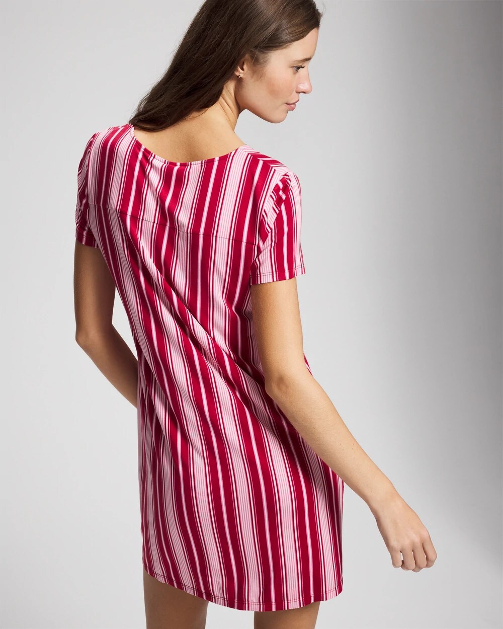SLEIGHBELL STRIPE RED Short Sleeve Sleepshirt