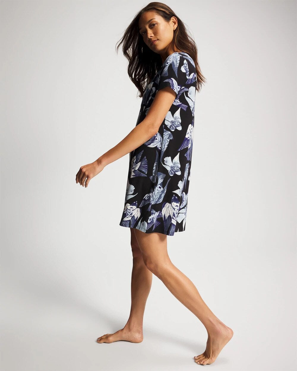 WHIMSICAL WINGS BLK MID Short Sleeve Sleepshirt