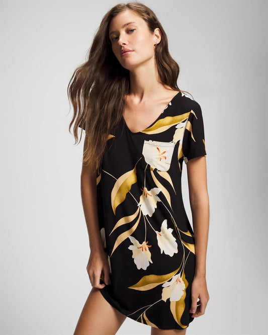 MYSTIC BLOOMS BLACK MID Short Sleeve Sleepshirt