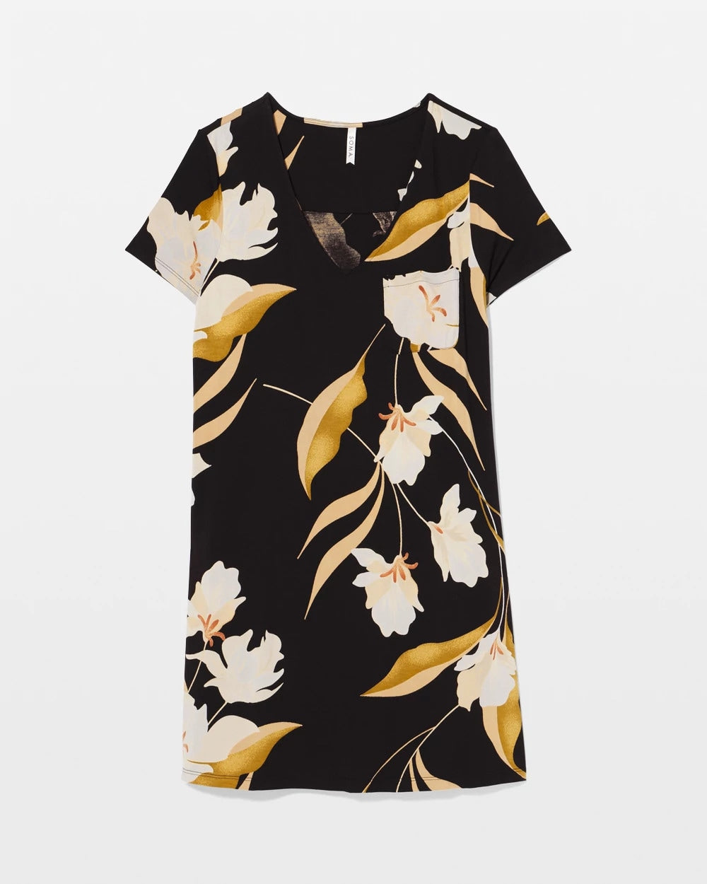 MYSTIC BLOOMS BLACK MID Short Sleeve Sleepshirt