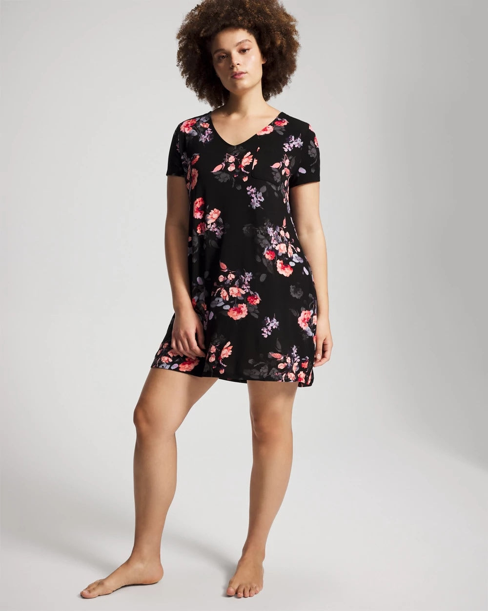 FLORAL DREAMS BLACK Short Sleeve Sleepshirt