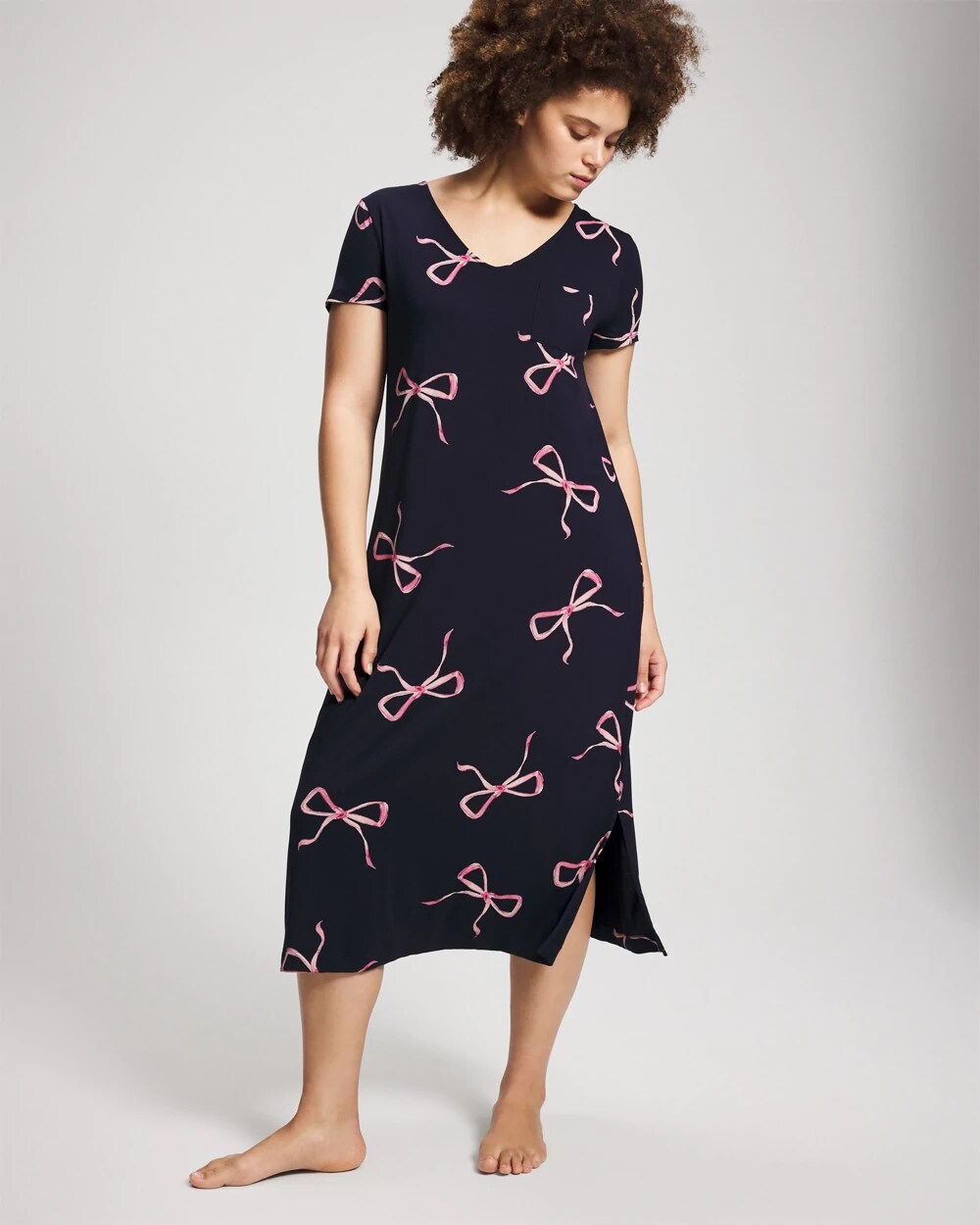 BELOVED BOWS GRAND NAVY Short Sleeve Long Sleepshirt