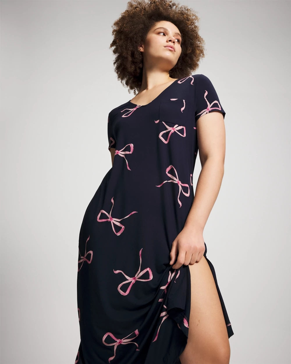 BELOVED BOWS GRAND NAVY Short Sleeve Long Sleepshirt