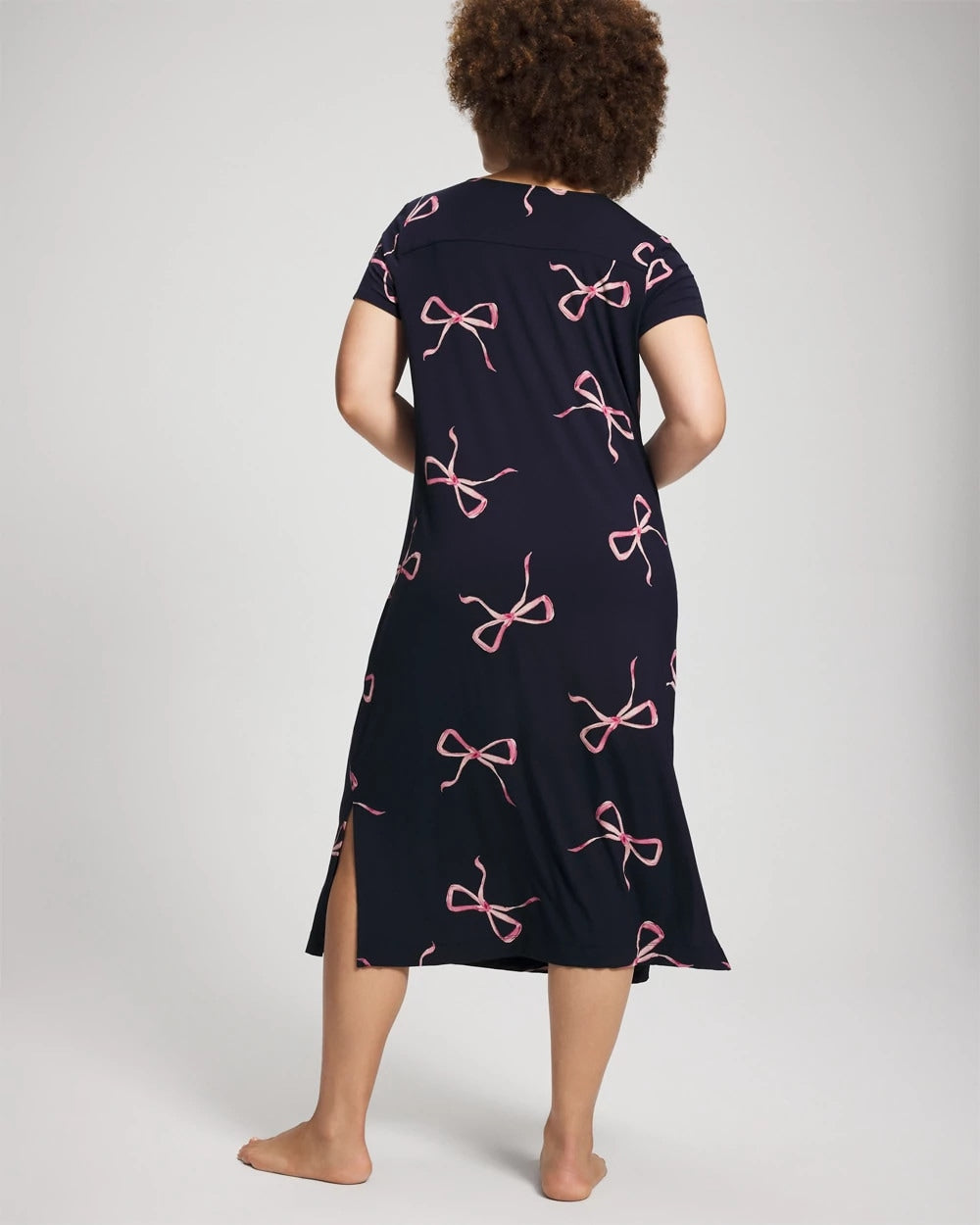 BELOVED BOWS GRAND NAVY Short Sleeve Long Sleepshirt