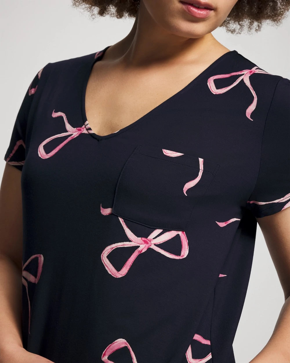 BELOVED BOWS GRAND NAVY Short Sleeve Long Sleepshirt