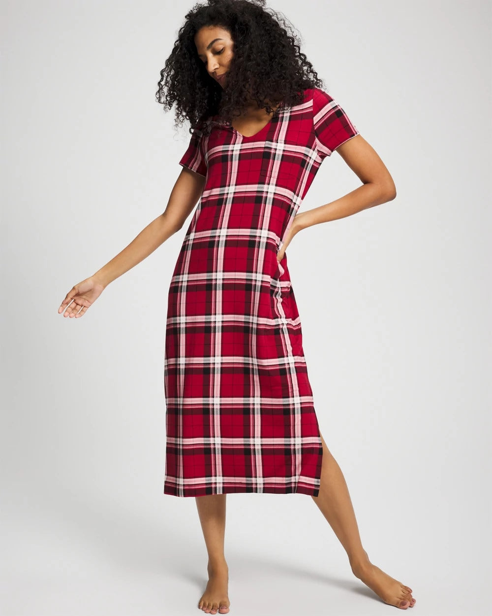 PERFECT PLAID RED Short Sleeve Long Sleepshirt