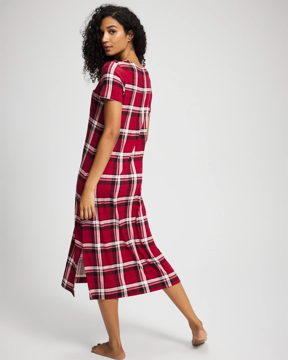 PERFECT PLAID RED Short Sleeve Long Sleepshirt