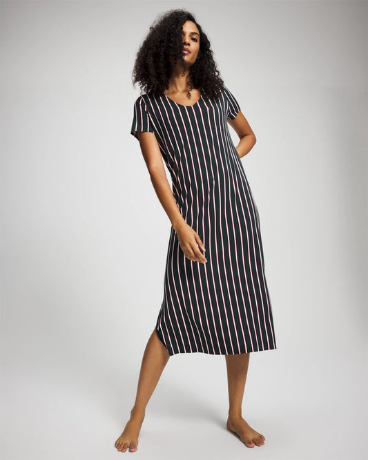 MIDNIGHT STRIPE GREEN JOL Short Sleeve Long Sleepshirt