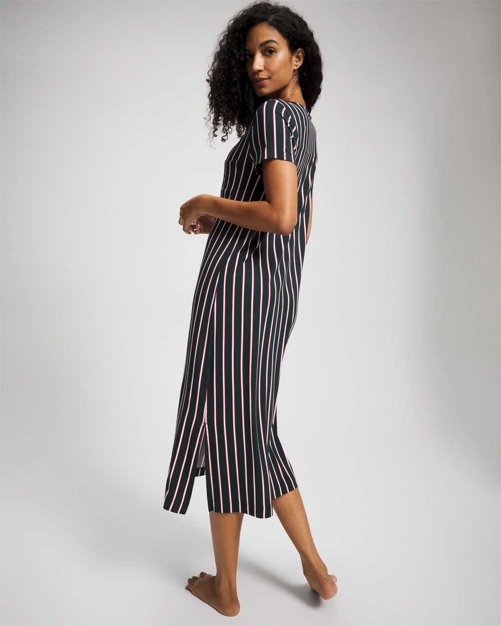 MIDNIGHT STRIPE GREEN JOL Short Sleeve Long Sleepshirt